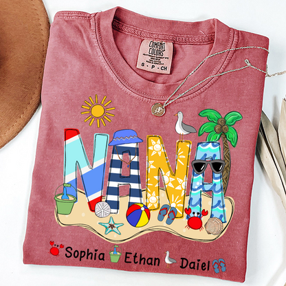 Comfort Colors® Summer Nana Tshirt, Custom Nickname With Grandkids Name, Love Summer 2025