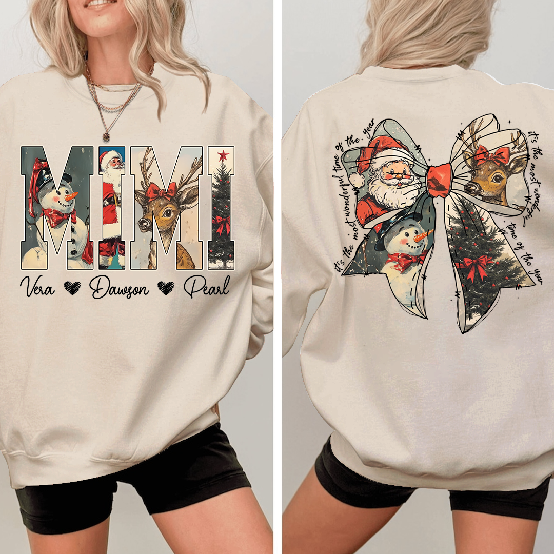 Mimi Holiday Sweatshirt, Personalized Christmas Outfit for Grandma And Kids