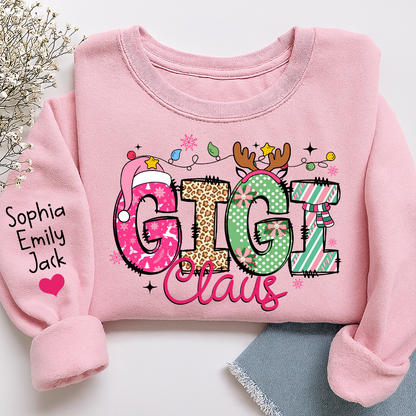 Personalized Grandma Sweatshirt, Merry Christmas Design with Grandchild's Name on Sleeve