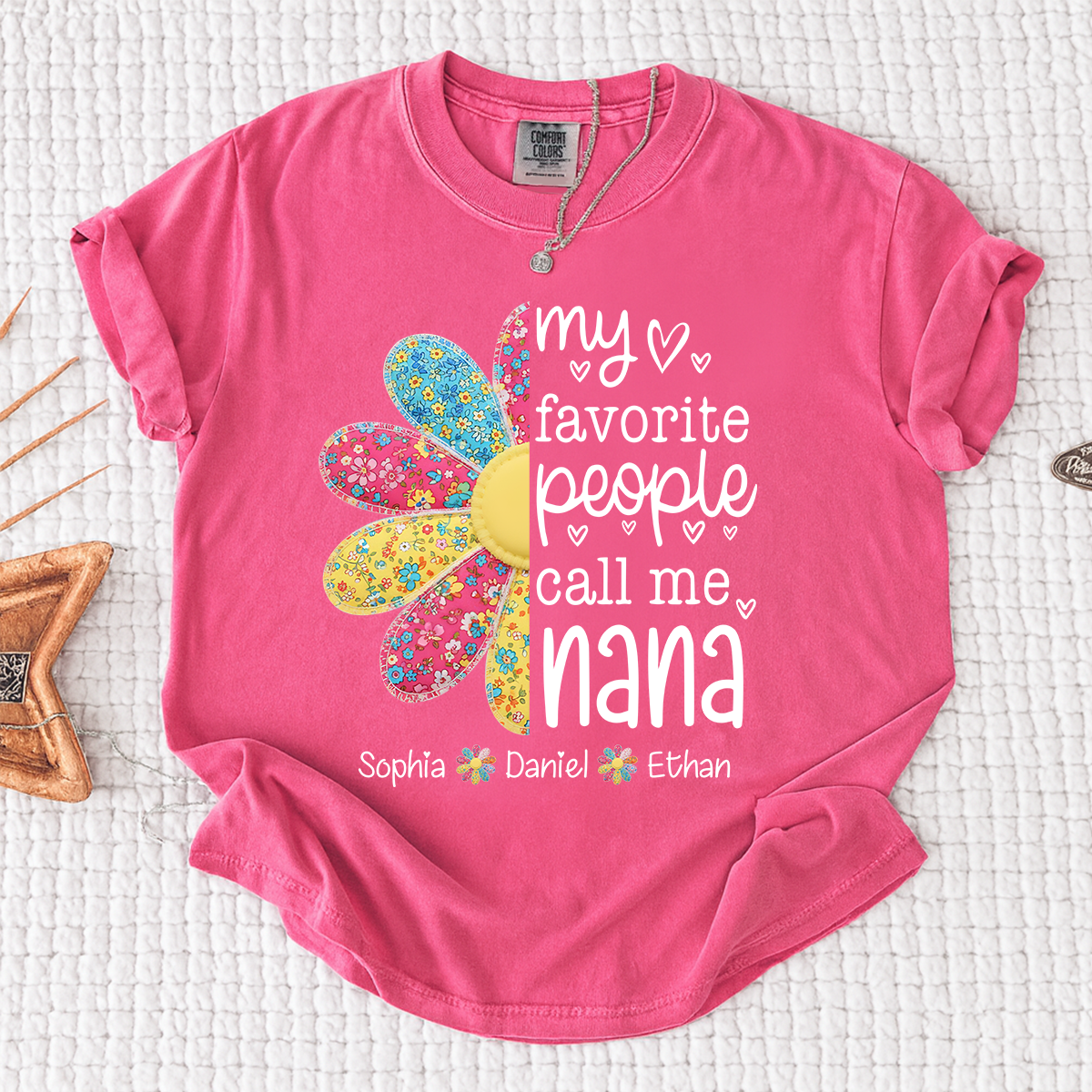 Comfort Colors My Favorite People Call Me Nana Shirt, Personalized Nana T-Shirt with Custom Names and Flower Design