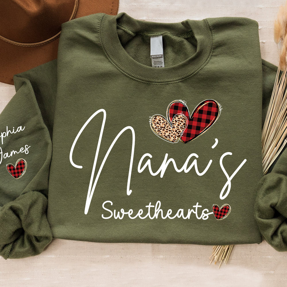 Nana’s Sweethearts Personalized Sweatshirt With Grandkids Names, Custom Grandma Crewneck Gift