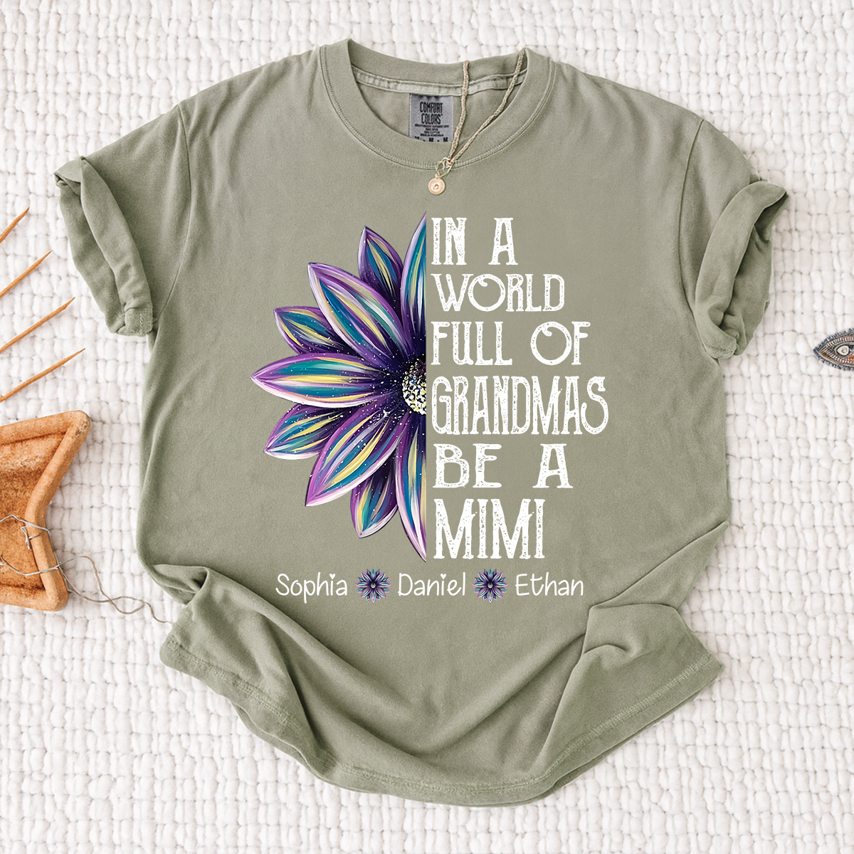 Comfort Colors Personalized Mimi Shirt with Kids Names In a World Full of Grandmas Be a Mimi with Floral Graphic Custom Family Tee