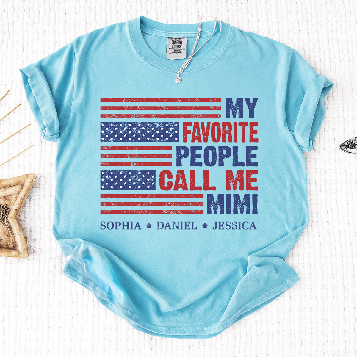 Comfort Colors Custom Mimi Shirt with Grandkids Names My Favorite People Call Me Mimi Patriotic American Flag Design Personalized Family T Shirt