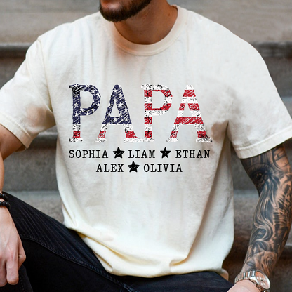 Personalized Papa 4th July Independence Day American Flag T-Shirt, Patriotic gift for grandpa And Kids