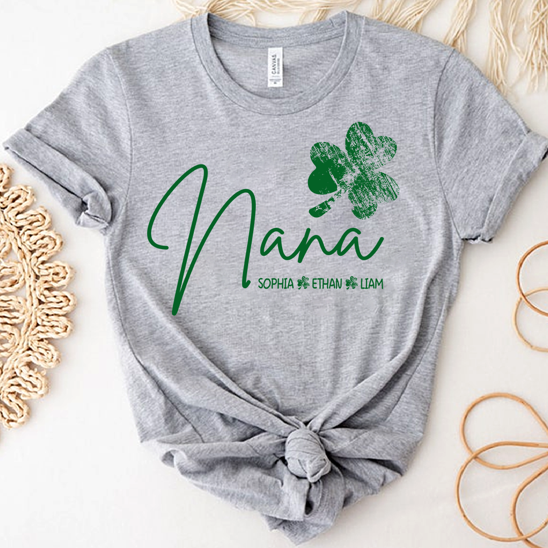 Nana Shamrock Shirt for St Patrick’s Day, Personalized Grandmalife Family Tee