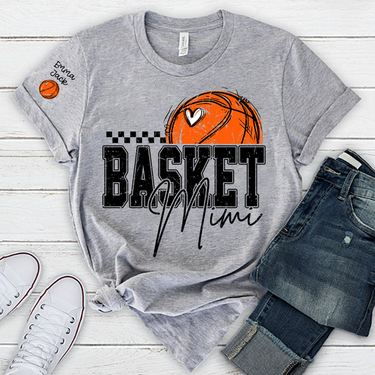 Custom Basketball Mimi Shirt, Personalized Family Tee with Grandchildren Names and Basketball Graphic