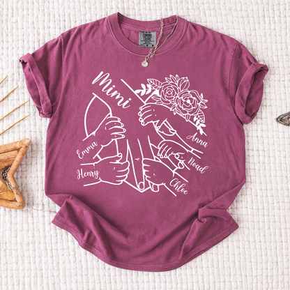 Comfort Colors Personalized Mimi Shirt Custom Grandkids Names Hands Holding Mimi Design Family Love Gift for Grandma