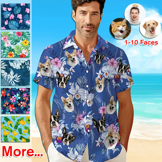 Custom Hawaiian Shirt With Face Baby, Dog Cat Face Tropical Pattern