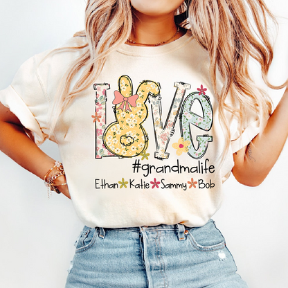 Love Grandma Life T Shirt, Personalized Flower Design with Children Names