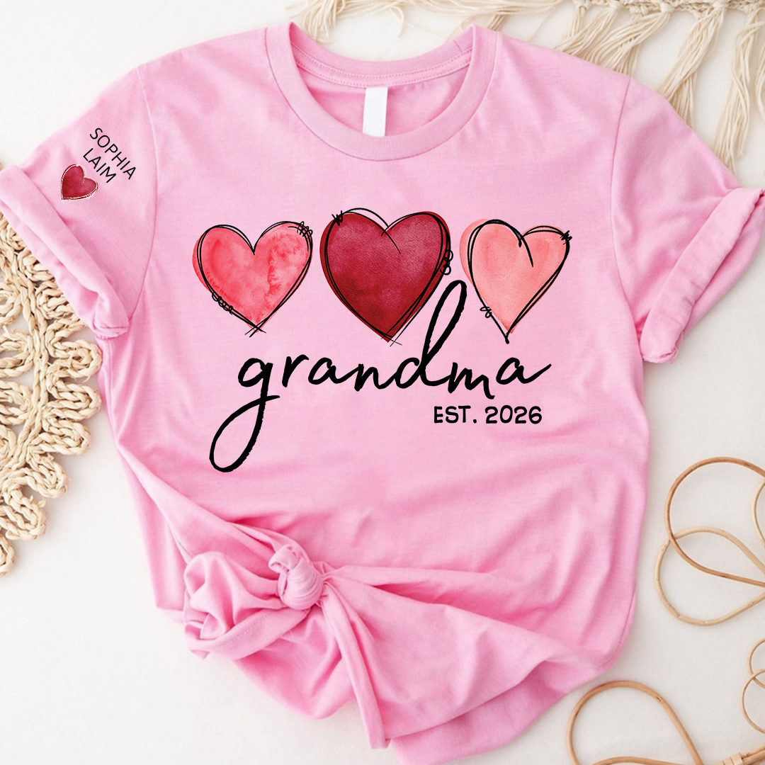 Custom Grandma Valentine T-shirt, Heart Valentine Gifts For Grandma And Kids