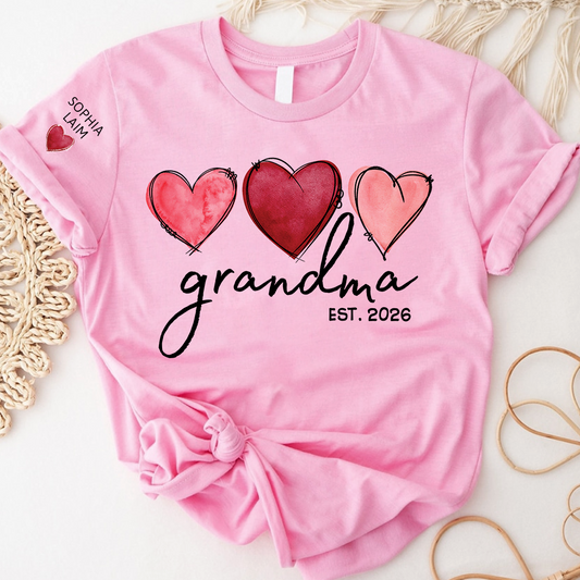 Custom Grandma Valentine T-shirt, Heart Valentine Gifts For Grandma And Kids
