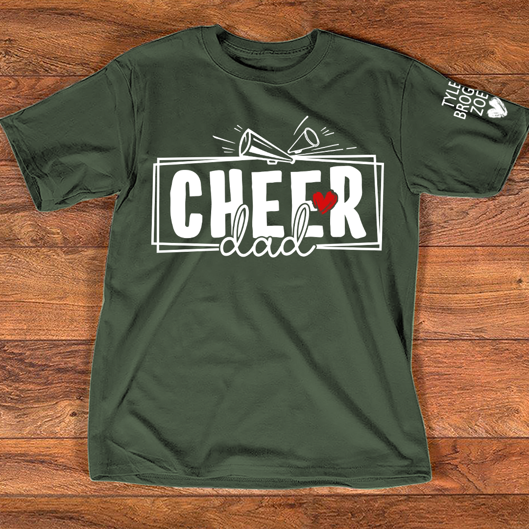 Cheer Papa T-Shirt, Customize With Names On Sleeve, Gift for Cheer Dad