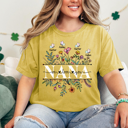 Comfort Colors® Wildflowers Grandma We Love You Shirt, Custom Grandma And Grandkids Shirt