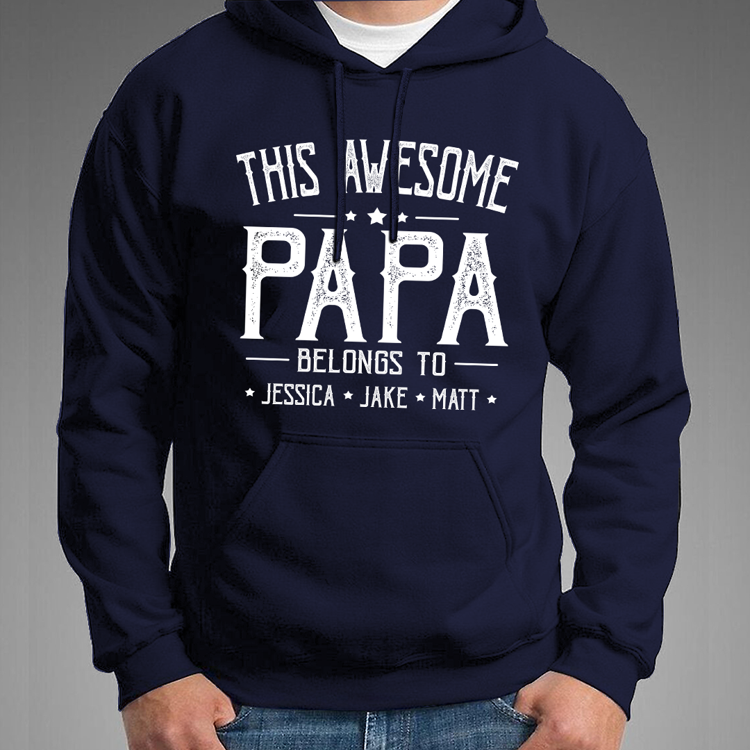 This Awesome Grandpa Belongs To Kids Hoodie, Custom Papa With Kids Names Hoodie, Gift For Hoodie Father Men's