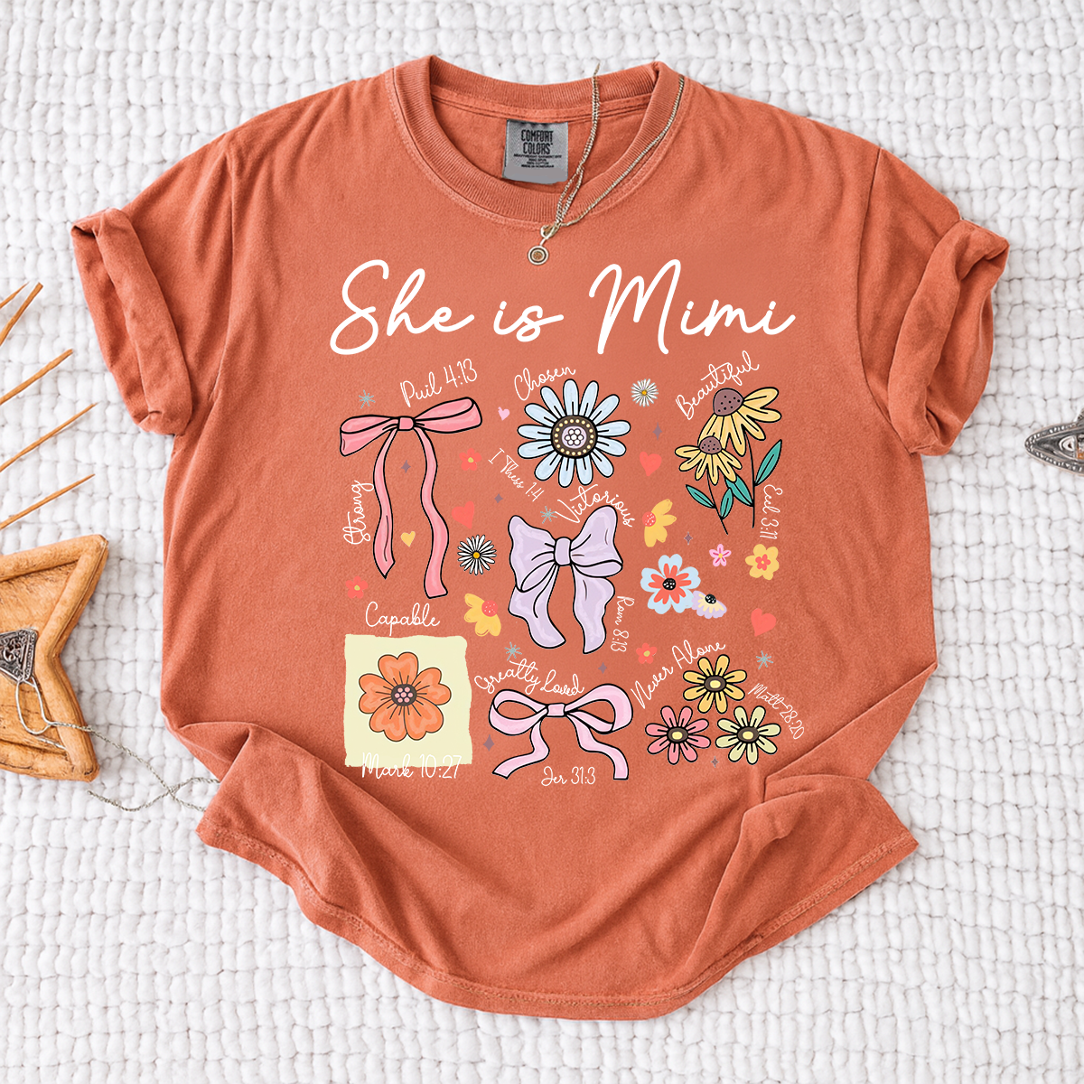 Comfort Colors Personalized Mimi Shirt She Is Mimi Quote with Floral Timeline Family Tee