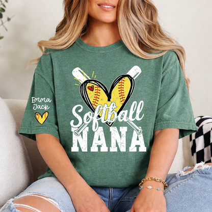Custom Softball Nana Shirt for Game Day, Personalized Grandchildren Names Family Tee