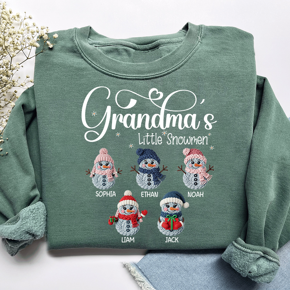 Personalized Grandma’s Little Snowmen Sweatshirt, Custom Christmas Gift with Kids’ Names