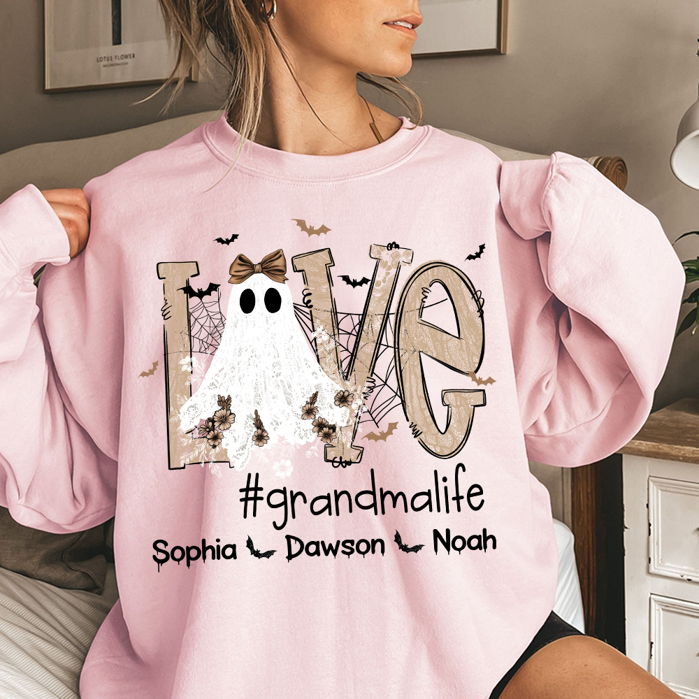 Love Grandma Life Halloween Sweatshirt, Custom Gifts for Grandma and Grandchild