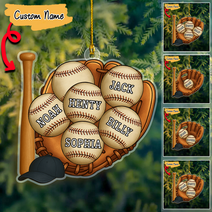 Personalized Christmas Baseball Ornament, Custom Kid's Name