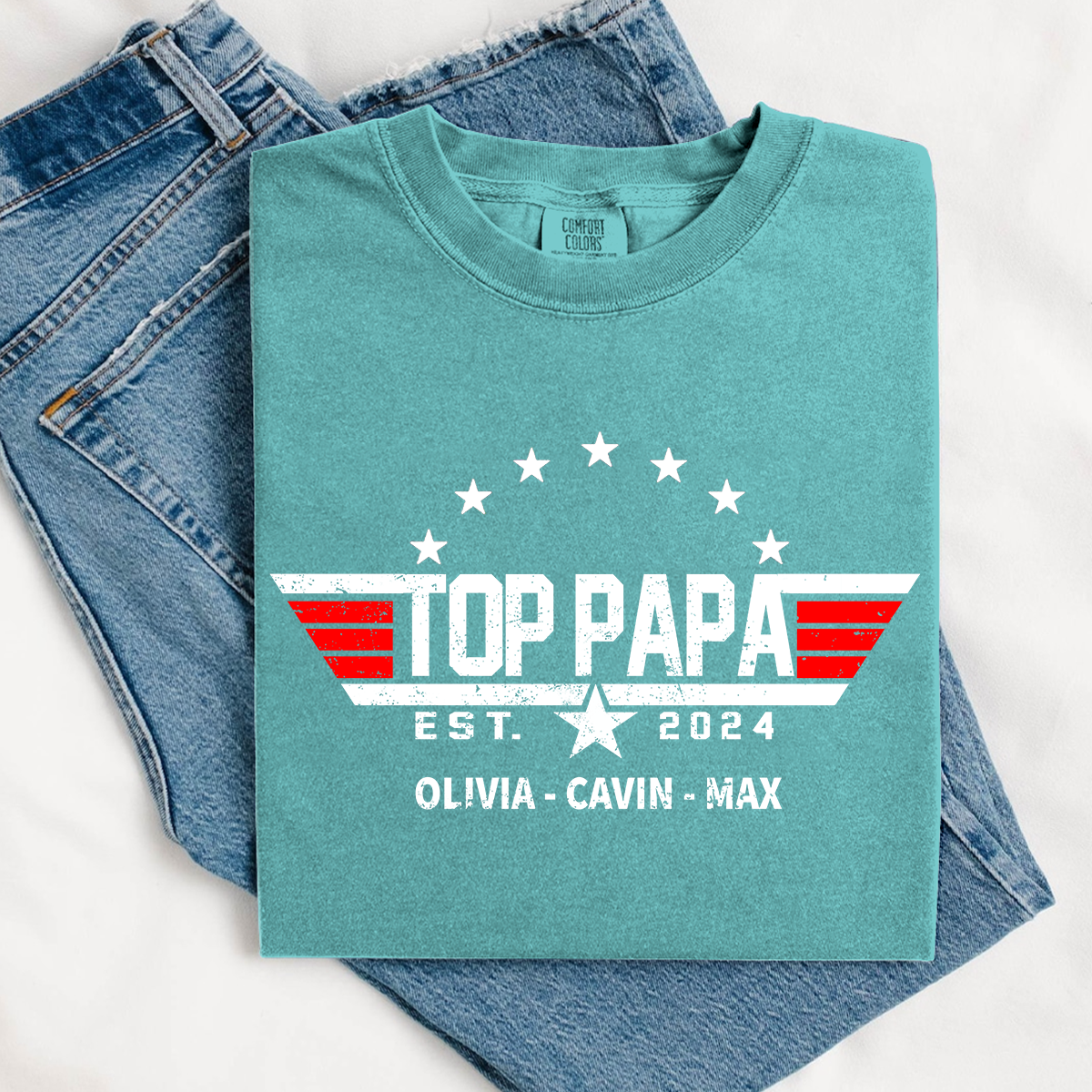 Comfort Colors® Custom Top Papa Est And Grandkids American 2025 T-Shirt