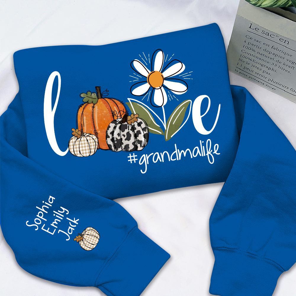 Autumn Love Sweatshirt with Custom Names for Grandma and Grandkids
