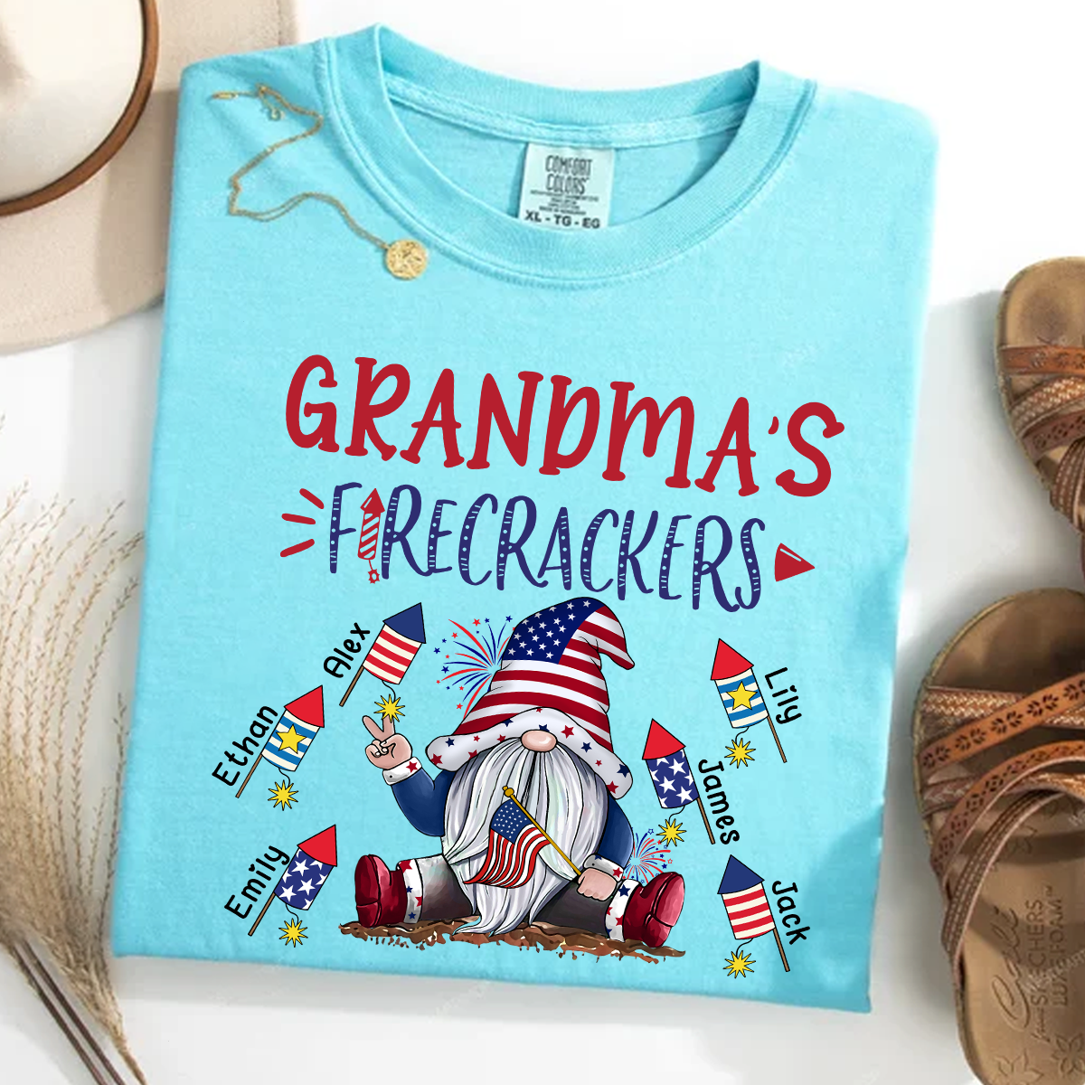 Comfort Colors® Personalized Grandma's Firecrackers Gnomes 4th Of July T-Shirt