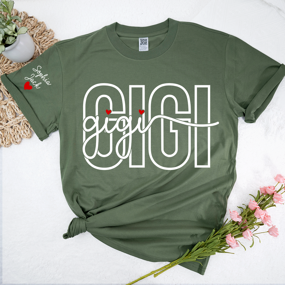 Custom Gigi Shirt for Women, Personalized Grandkids Names Tee, Grandma Family Shirt, Heart Name Graphic Gift for Gigi Lovers