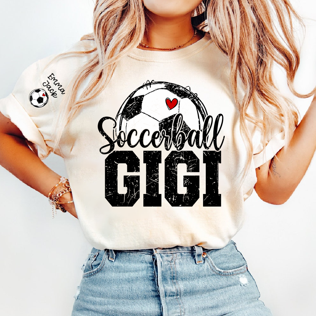 Soccer Mimi Shirt with Custom Names, Soccer Ball Heart Family Tee
