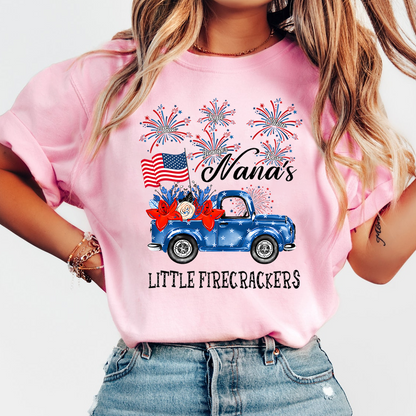 American Flag Nana Shirt Little Firecrackers Patriotic Family Independence Day Tee
