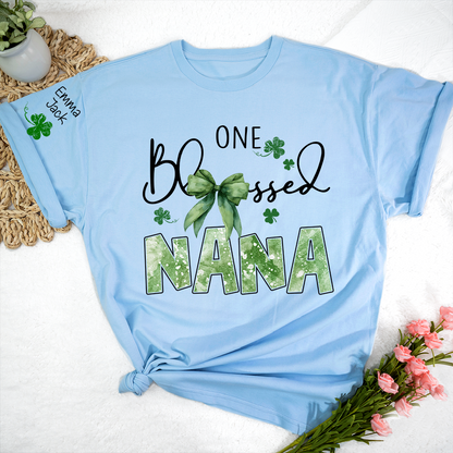 One Blessed Nana T-Shirt, St Patrick’s Day Shamrock Family T Shirt with For Gift Grandma And Kids