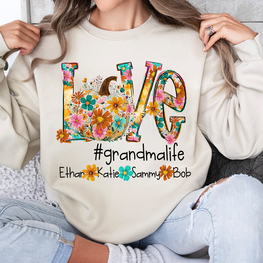 Love Autumn Personalized Sweatshirt, Custom Name for Grandma And Kids