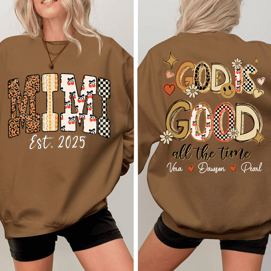 Christian Mimi Sweatshirt, Personalized Grandma and Grandkids Names, God Is Good Design
