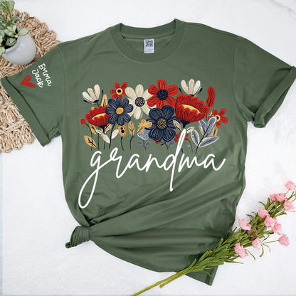 Personalized Grandma Floral Shirt with Custom Grandkids Names, Colorful Flower Design