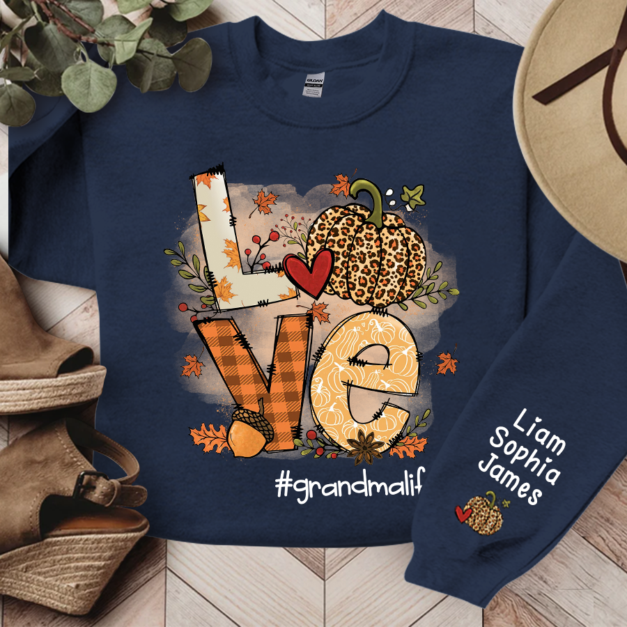 Love Grandma Life Pumpkin Fall Autumn, Custom Grandma And Grandkids, Grandma Gift, Autumn Gift TH Sweatshirt