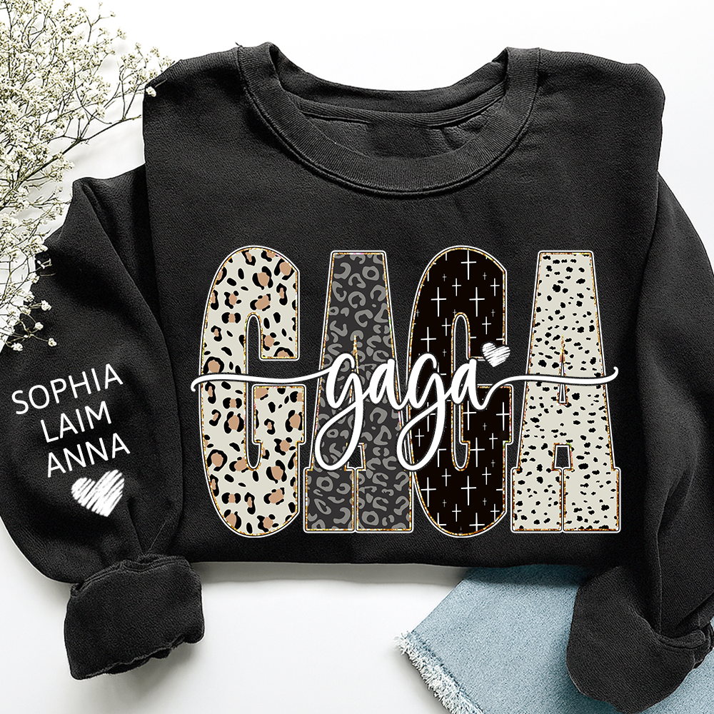 Personalized Gaga Leopard Sweatshirt – Custom Bible Style Design, Unique Gift for Grandma and Her Grandkids