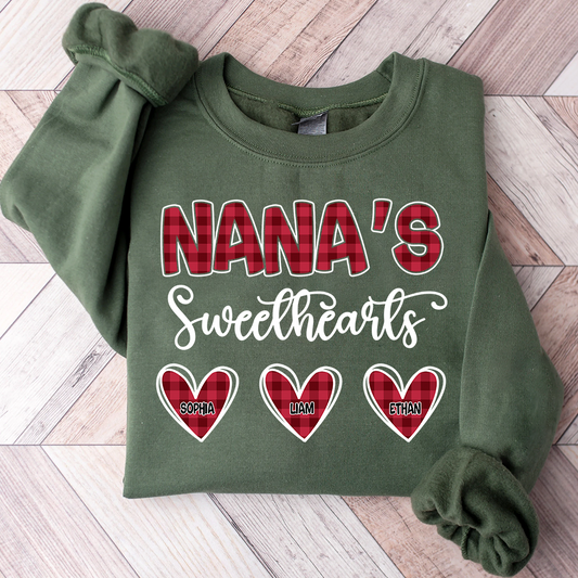 Nana's Sweethearts Sweatshirt, Custom Printed Heart Sweatshirt As A Gift For Grandma And Grandchildren