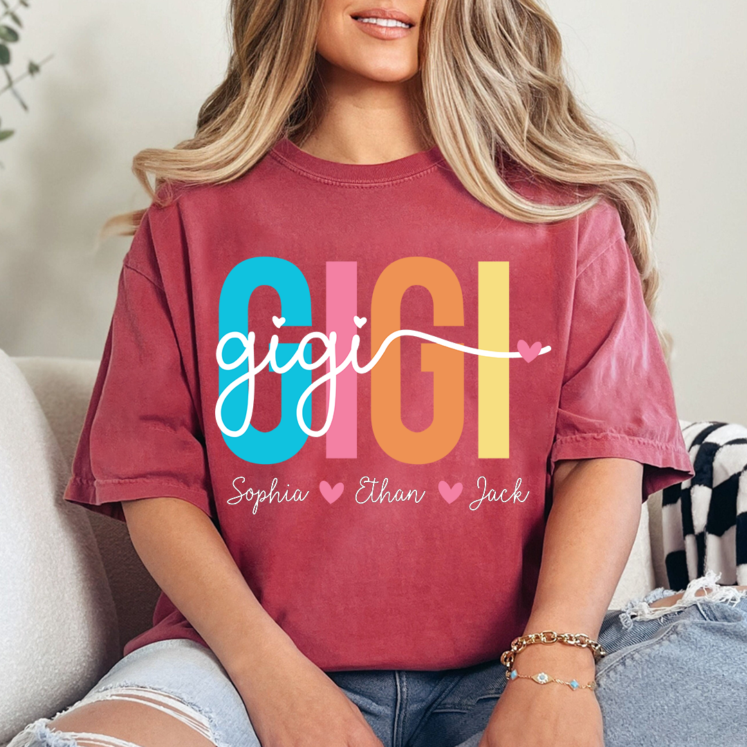 Personalized Gigi Shirt with Grandkids Names, Colorful GIGI Graphic Tee, Custom Grandma T Shirt, Family Gift for Gigi from Grandchildren