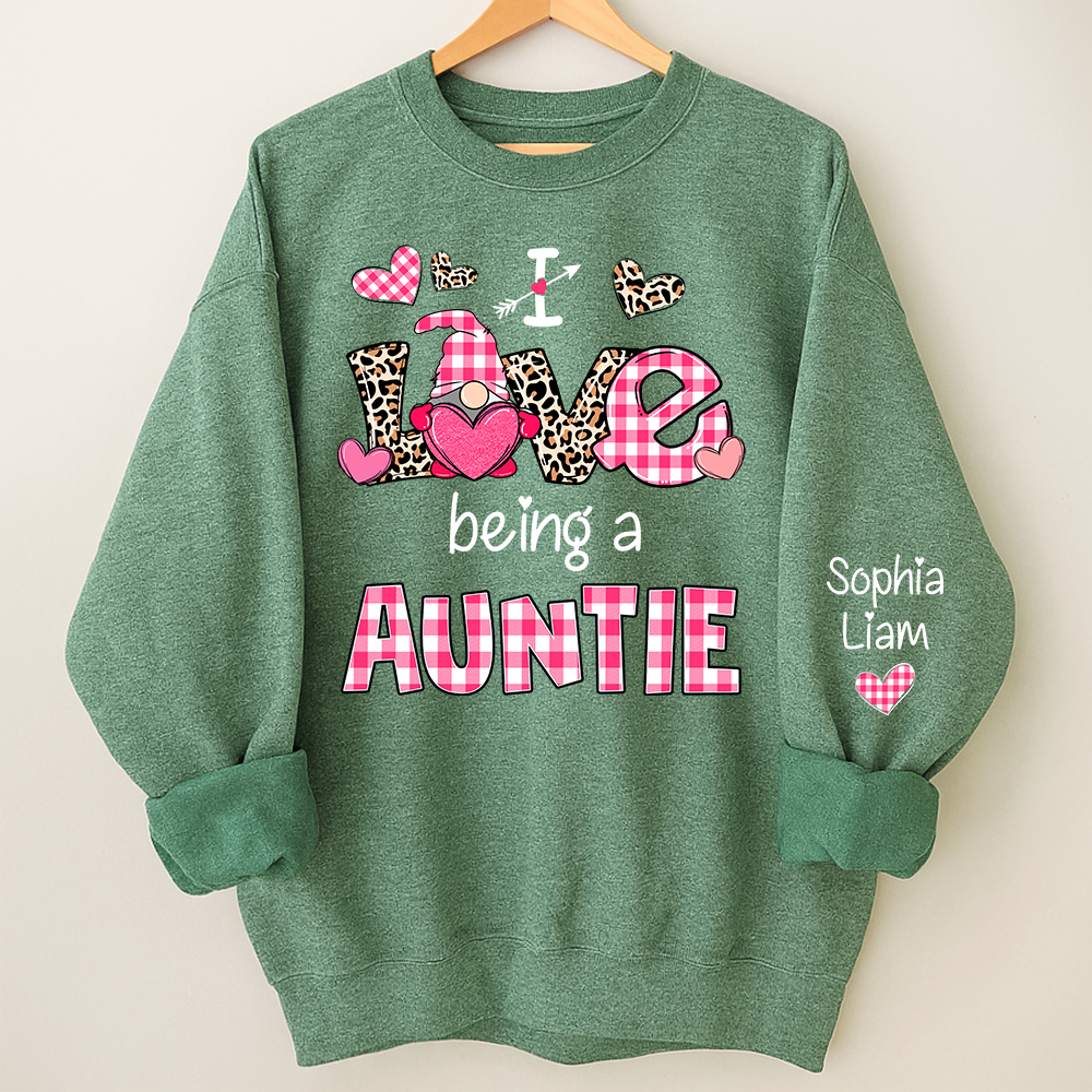 Personalized I Love Being an Auntie Sweatshirt with Kids Names, Valentine Inspired Family Clothing