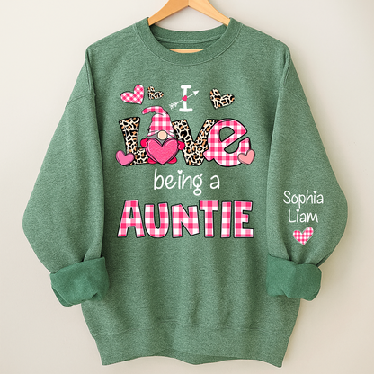 Personalized I Love Being an Auntie Sweatshirt with Kids Names, Valentine Inspired Family Clothing