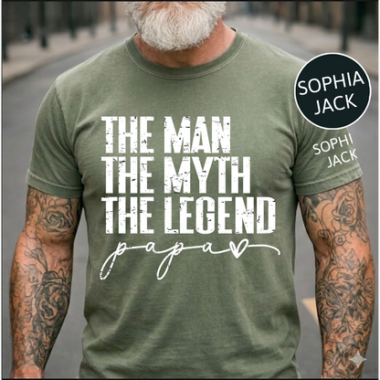 The Man The Myth The Legend Papa T-Shirt – Personalized Names Gift for Dad Fathers Day Birthday