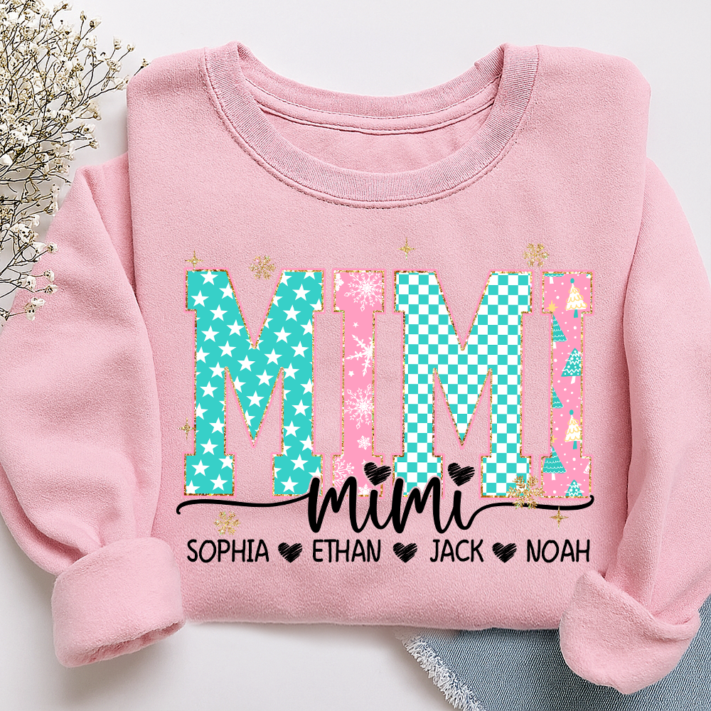 Personalized Mimi Christmas Sweatshirt, Custom Holiday Tree Shirt with Kids Names