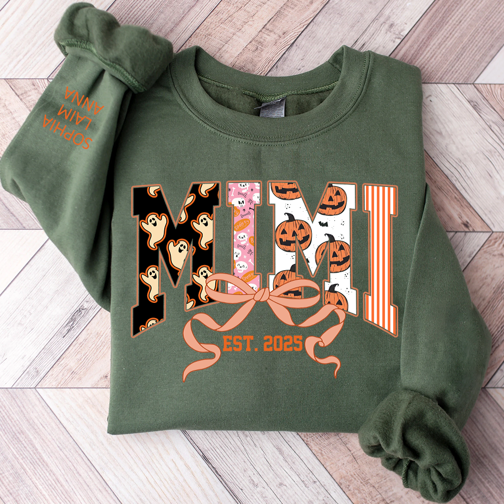 Personalized Halloween Grandma Sweatshirt, Custom Mimi And Kids Names