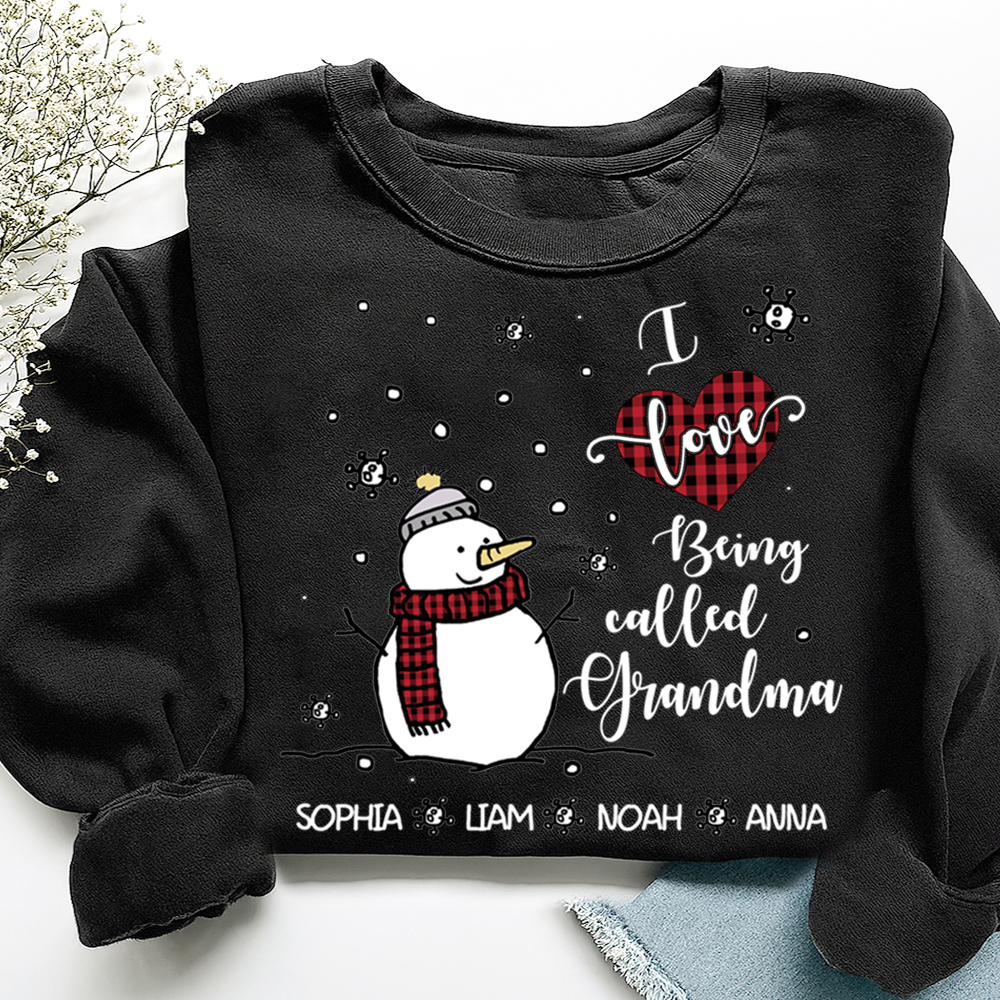 Personalized Christmas Snowman I Love Being Grandma Sweatshirt, Gifts for Grandma and Kids