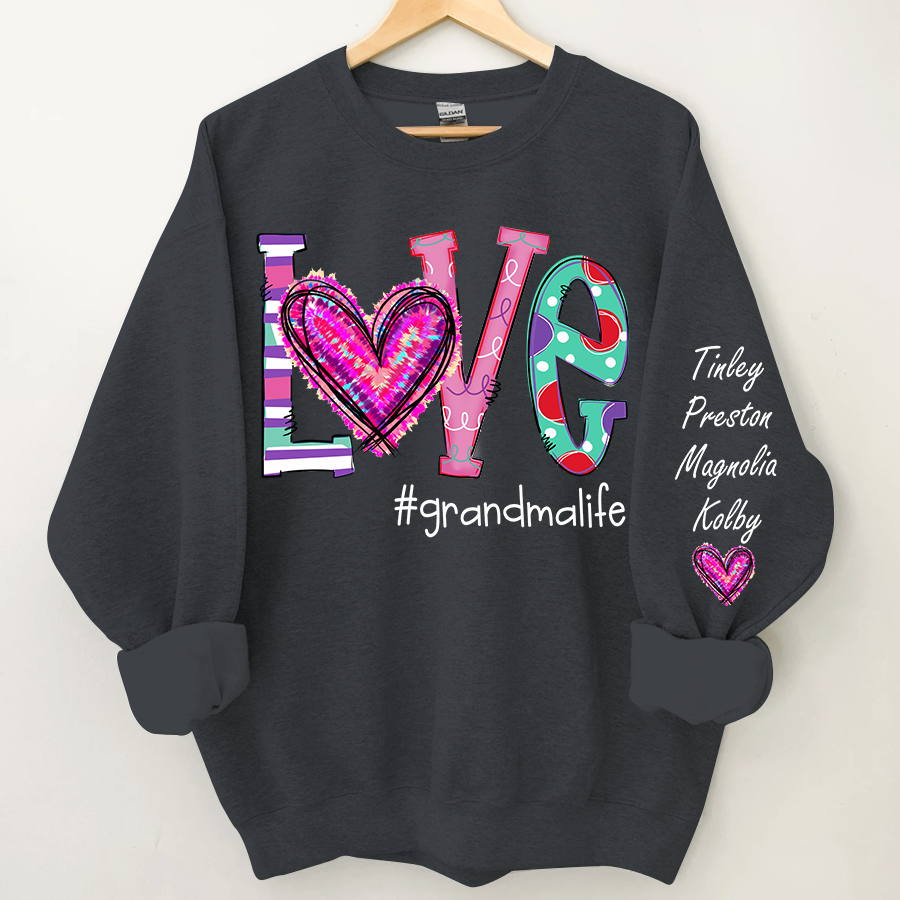 Personalized Grandma Life Color Trend Sweatshirt, Custom Grandma With Grandkids Name On The Sleeve Sweatshirt