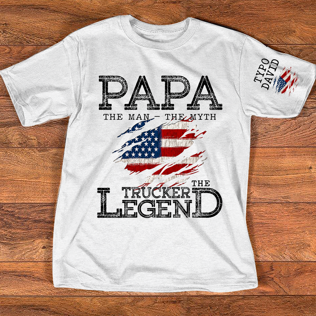 Personalized Papa The Man The Myth The Legend Trucker, 4th July Independence Day American Flag Gift For Grandpa And kids