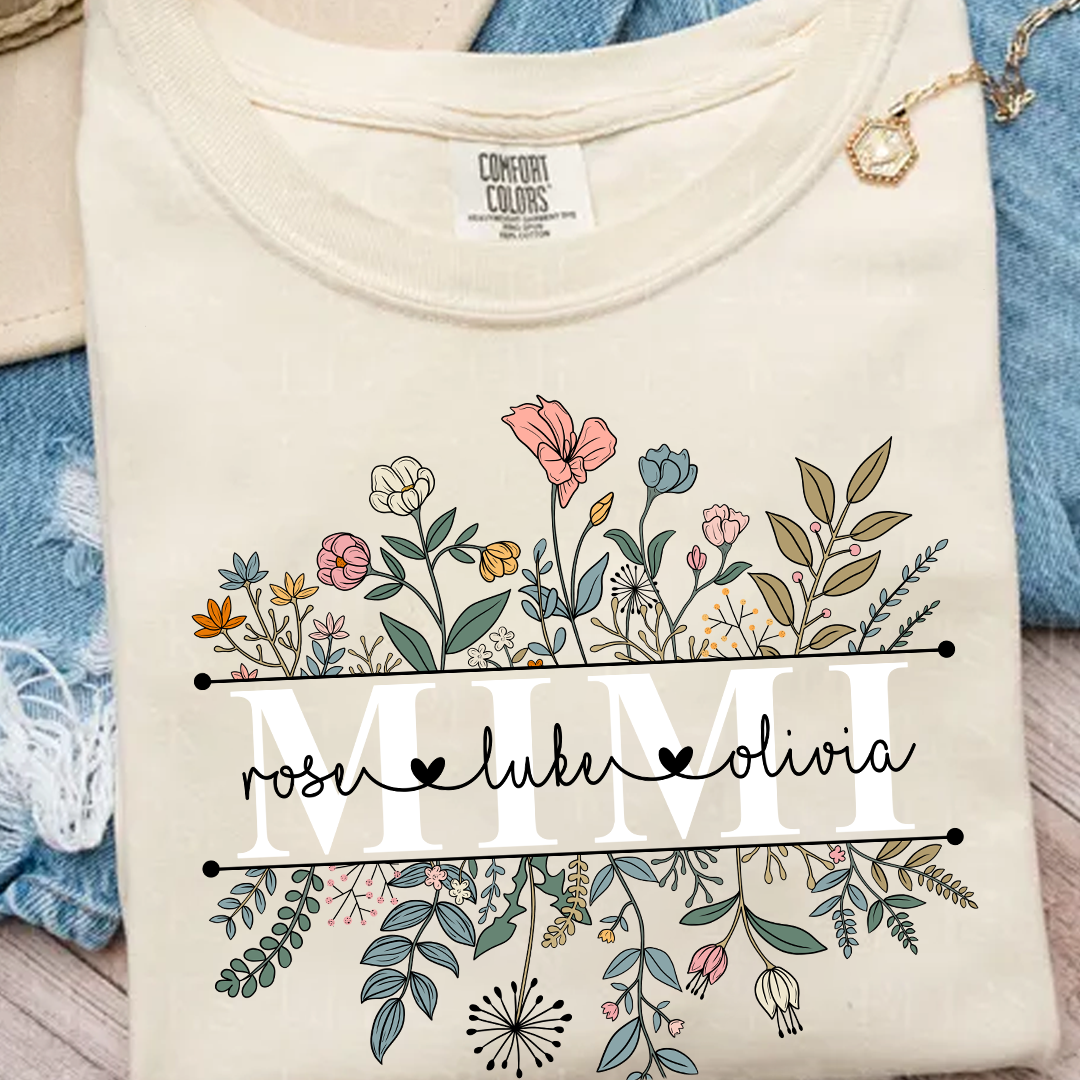 Comfort Colors® Mimi Wildflower Retro T-Shirt, Custom Grandma With Grandkids Shirt