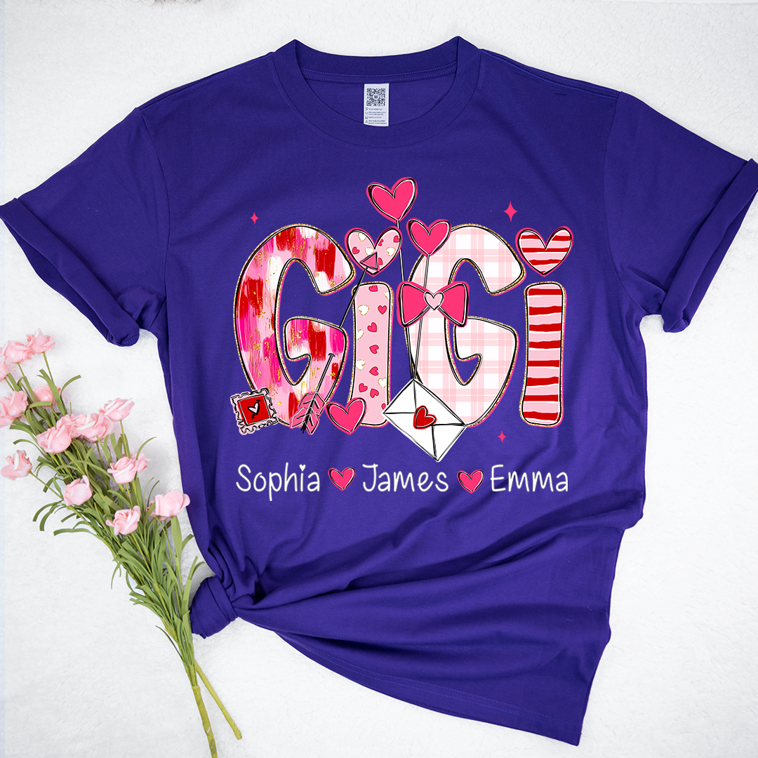 Valentine's Day T-tshirt, Personalized Gift with Name for Grandma and Grandchildren