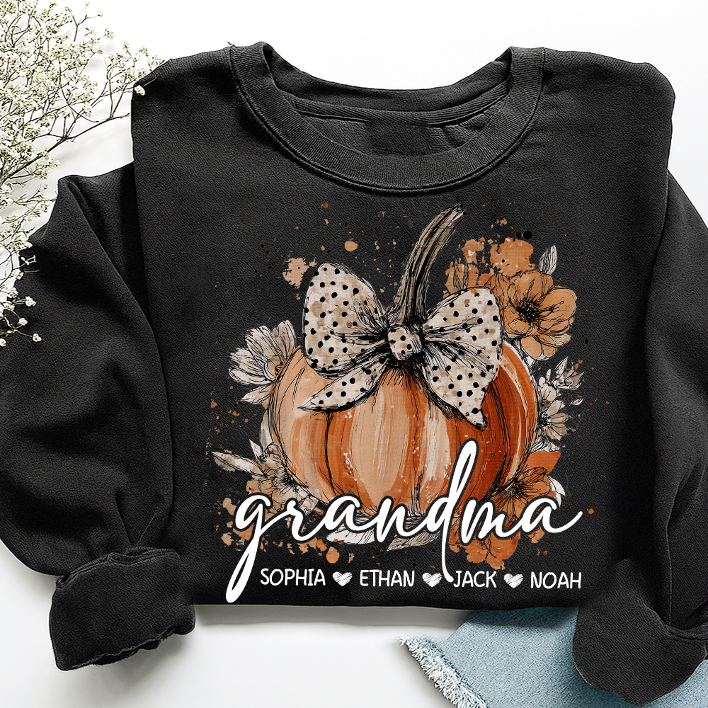 Custom Grandma Pumpkin Shirt, Cozy Autumn Sweatshirt with Kids Names