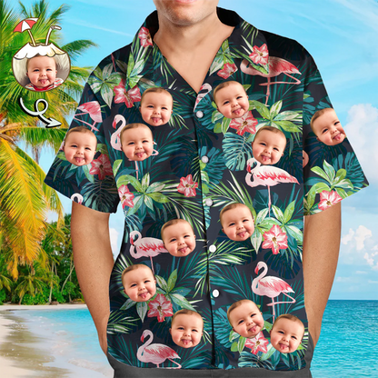 Custom Face Shirt Hawaiian Shirt Tropical Leaves and Flowers