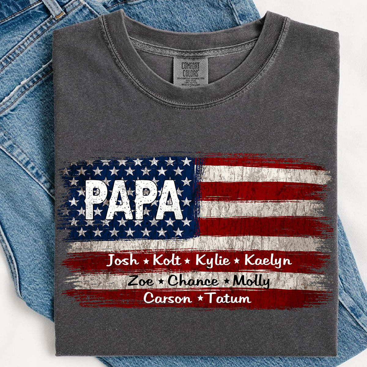 Comfort Colors Personalization Papa And Grandkids American Flag